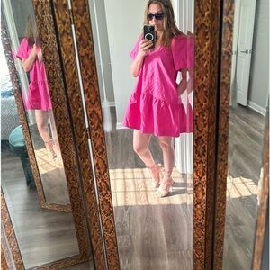 A New Day Women's Flutter Pink Short Sleeve Mini Poplin Dress -